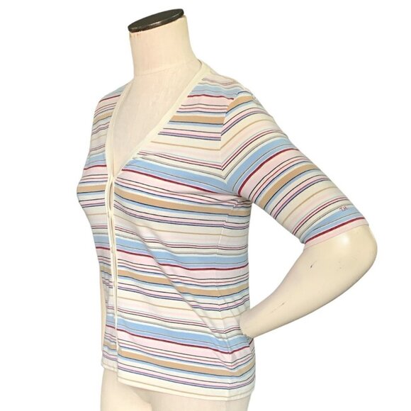 Tommy Hilfiger Striped Knit V-Neck Button Front Top 3/4 Sleeve Sz L #139i - Picture 3 of 8